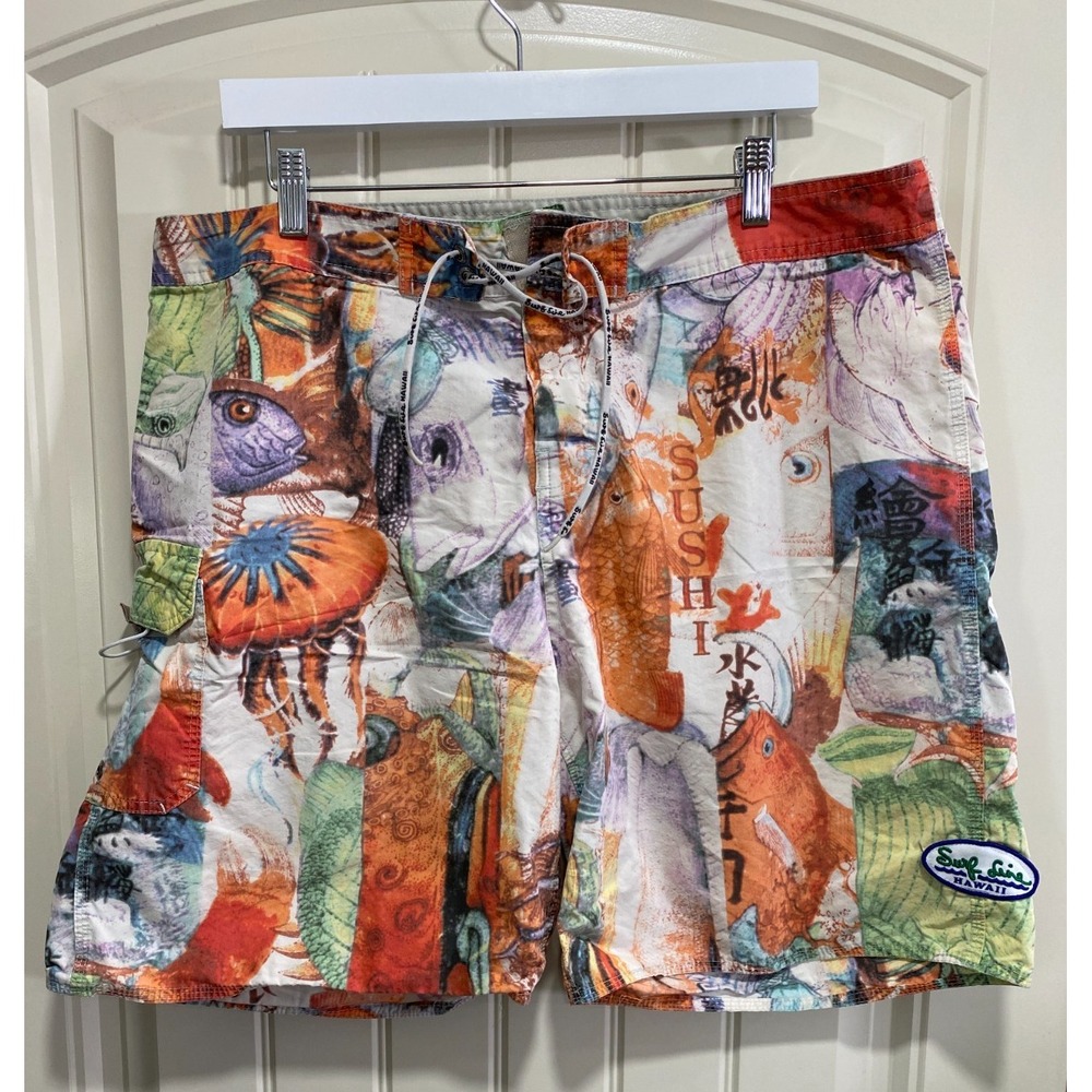 Vtg Jams World Men Board Shorts Hawaii Swim Sz 38 Surf Line Sushi Beach Unlined